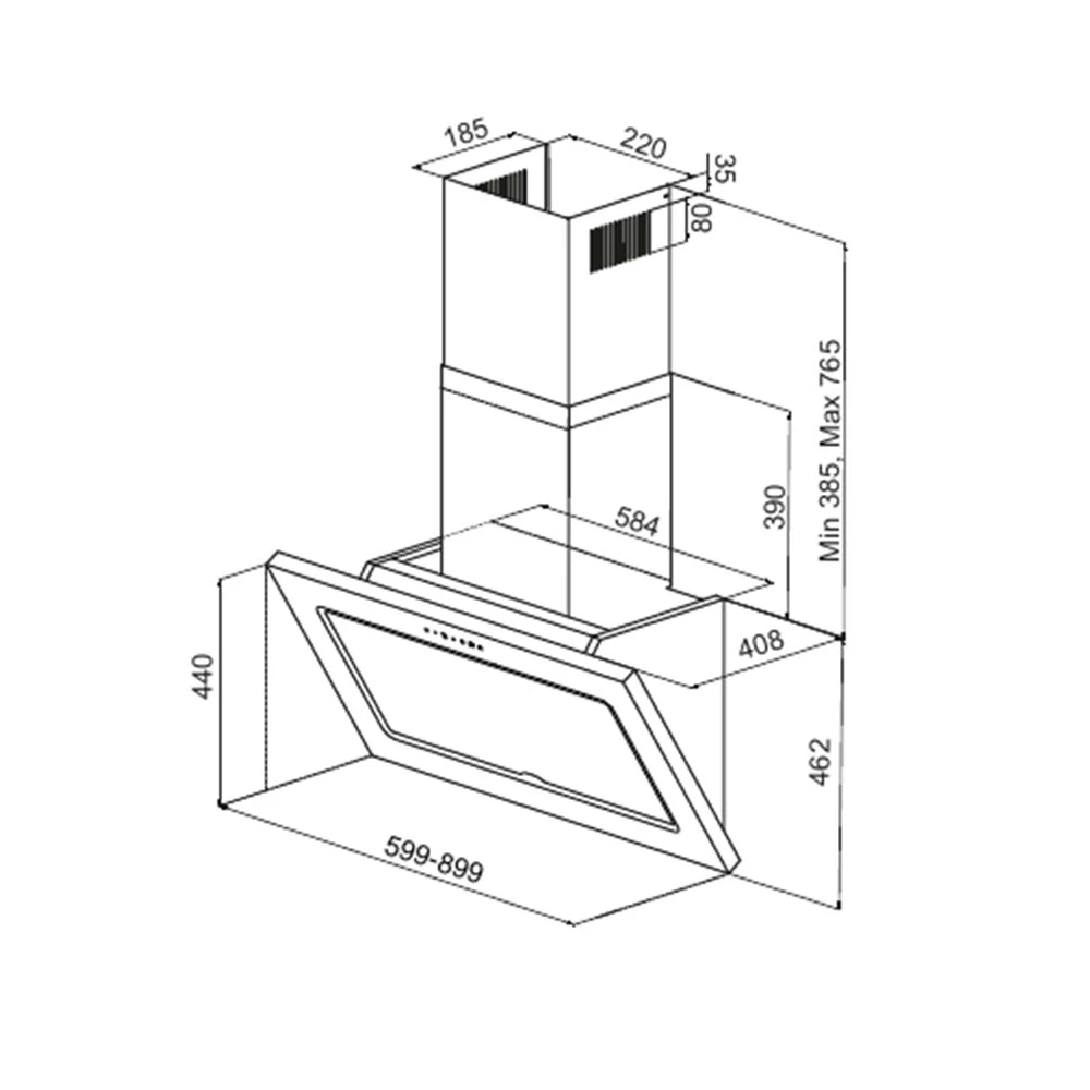 Απορροφητήρας - Επιτοίχια καμινάδα KARAG CGW 25 Μαύρο κρύσταλλο 90 Cm 2 Απορροφητήρας - Επιτοίχια καμινάδα KARAG CGW 25 Μαύρο κρύσταλλο 90 Cm - Image 2