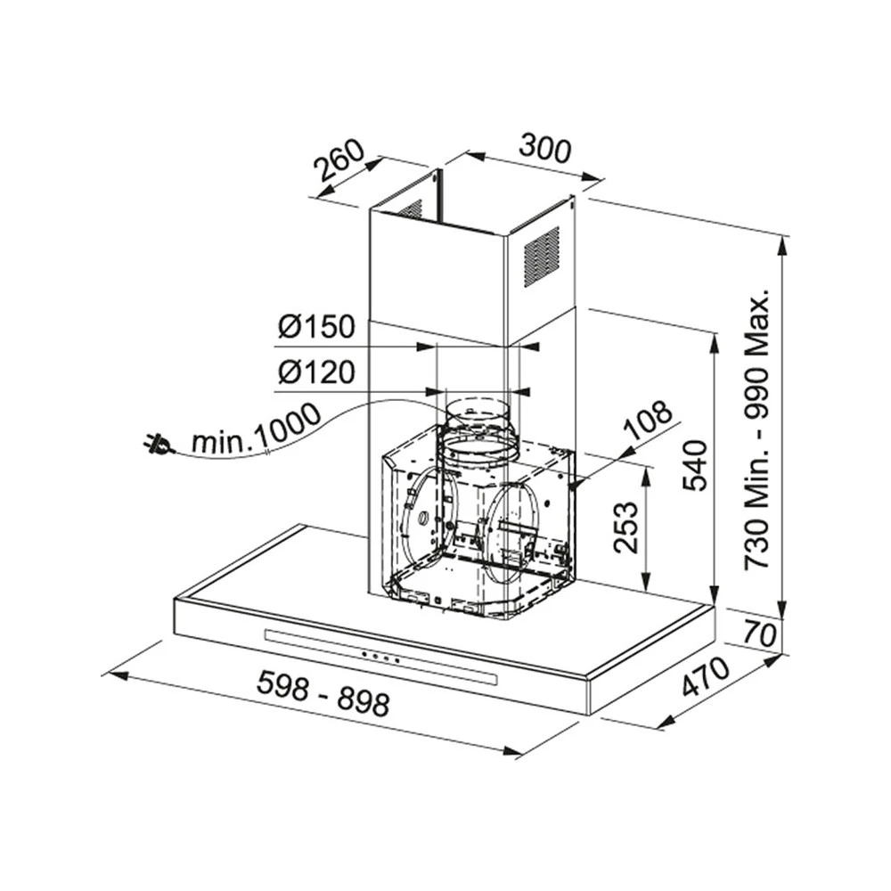 Απορροφητήρας - Επίτοιχια καμινάδα FRANKE SMART T-SHAPE FSMT 605 XS 60 Cm 3105001019 2 Απορροφητήρας - Επίτοιχια καμινάδα FRANKE SMART T-SHAPE FSMT 605 XS 60 Cm 3105001019 - Image 2